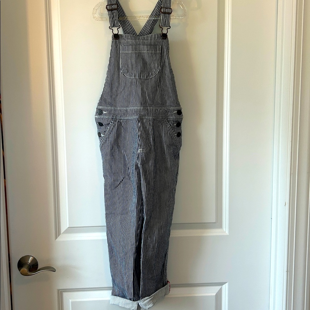 Boden Striped Blue and White Denim Overalls 8